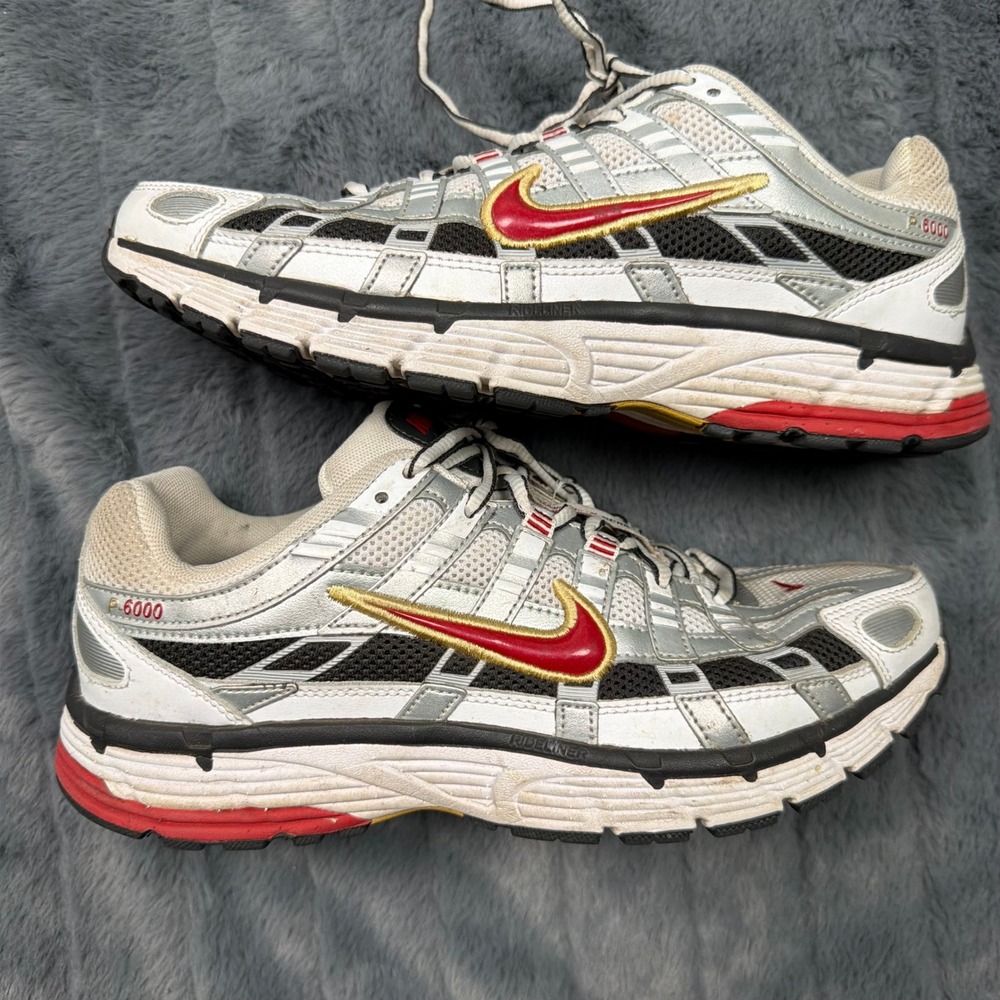 Nike P-6000 White Varsity Red Metallic Silver Sneakers BV1021-101 Womens 9.5